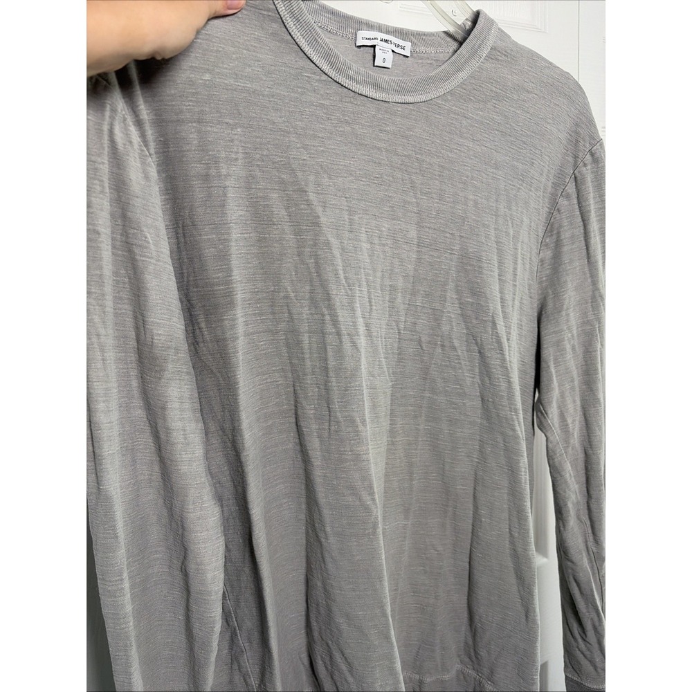James Perse 0 Standard Crew Neck Long Sleeve Womens Size S Grey Slub Cotton Tee - Picture 5 of 7